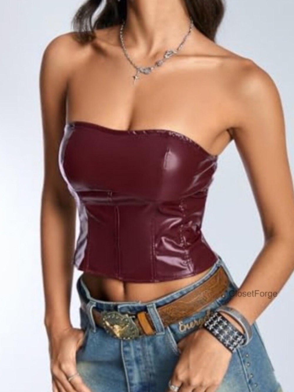 VERDUSA CORSET MAROON FAUX LEATHER TOP